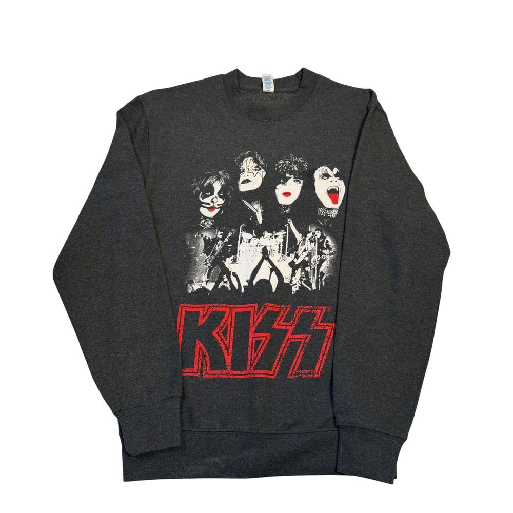 Brisco Brands KISS Rock Band Graphic Sweatshirt Charcoal Grey Small